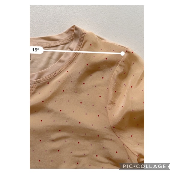Madewell Top Blouse Womens Medium Peach Polka Dot Silk 3/4 Sleeve Semi-Sheer - Picture 9 of 13